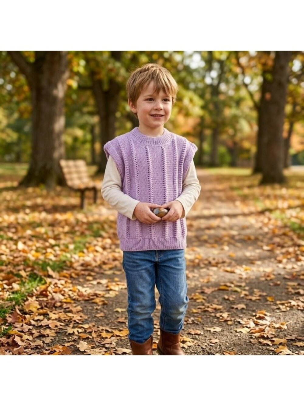 Handmade Boys Vest Knitted In Light Purple